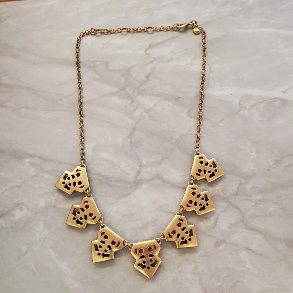 ✨ J.Crew Pave Rhinestone Crystal Blue Gold Coral Bohemian Necklace ✨